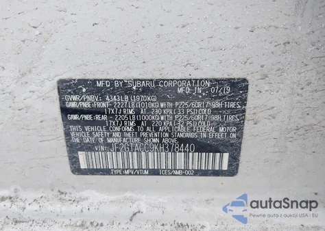 2019 Subaru Crosstrek 2.0I Premium from USA, damaged, VIN JF2GTACC9KH378440